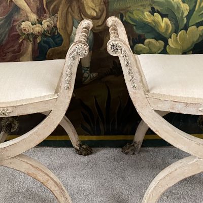 Pair Gustavian X Frame Stools