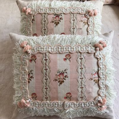 Pair 18th Century Silk Cushions